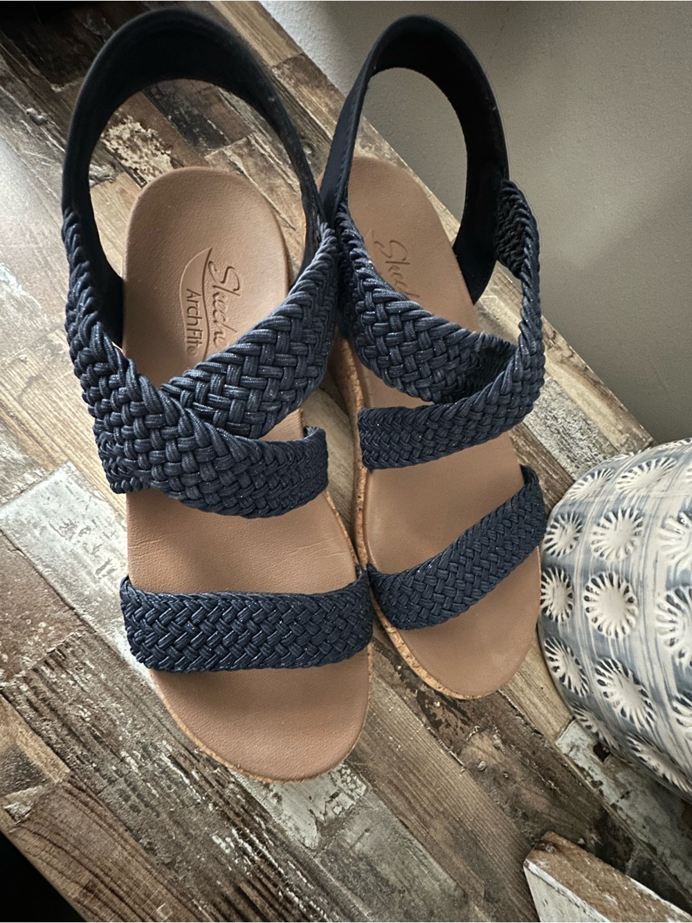 Skechers Women's Navy Braided Strap Slingback Sandals